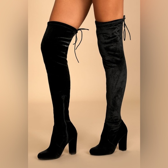 Lulus Shoes - LULUS So Much Yes Black Velvet Over the Knee Boots